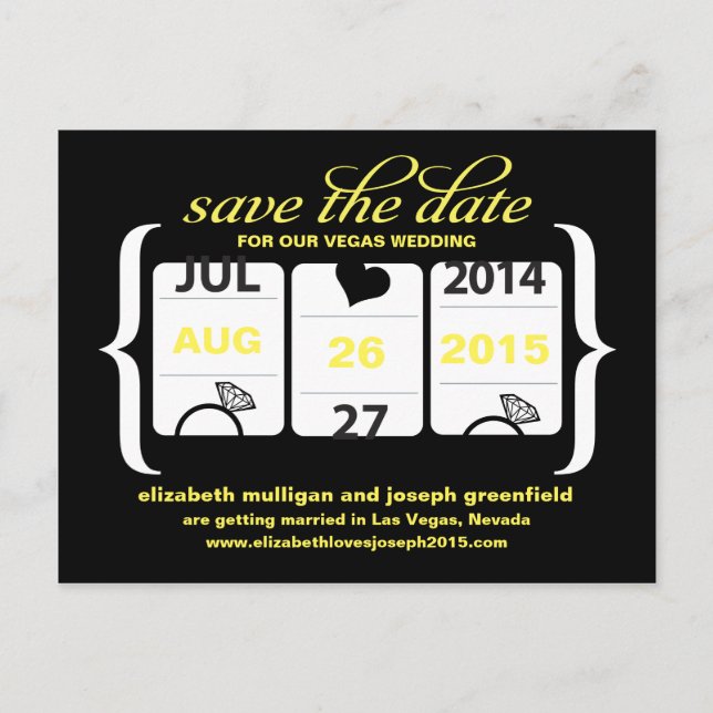 Slot Machine Save the Date - Wedding Announcement Postcard (Front)