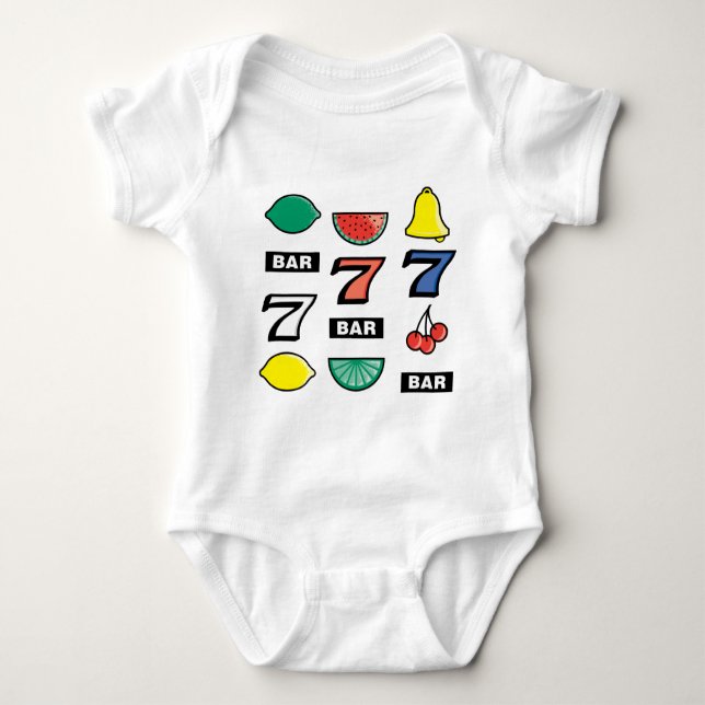 Slot Machine Slots Fruits - Play To Win Charms Baby Bodysuit (Front)
