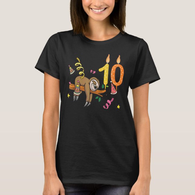 Sloth 10th Birthday  Lazy Sloths Animal  Graphic T-Shirt (Front)