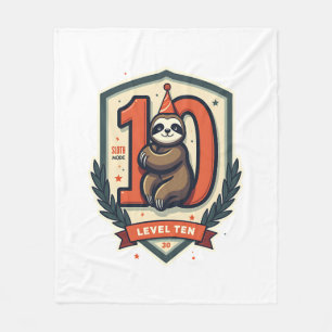 Sloth 10th Birthday Vintage Sunset Shirt 2 Fleece Blanket