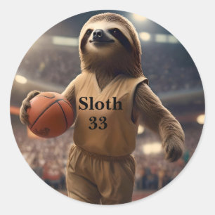Sloth 33 Basketball Player, Classic Round Sticker