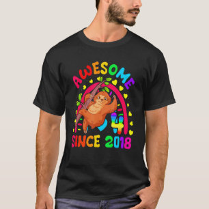 Sloth 4th Birthday Awesome Since 2018 Rainbow T-Shirt