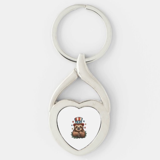 Sloth 4th of July Key Ring (Front)
