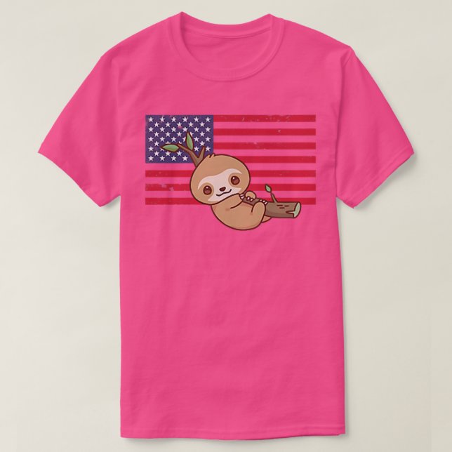 Sloth 4th of July Patriotic USA American Flag Kawa T-Shirt (Design Front)