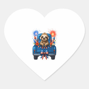 Sloth 4th of July Usa Heart Sticker