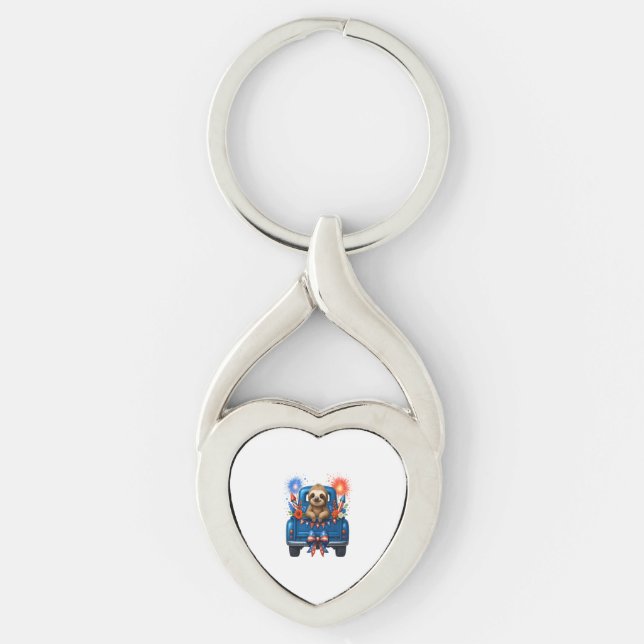 Sloth 4th of July Usa Key Ring (Front)