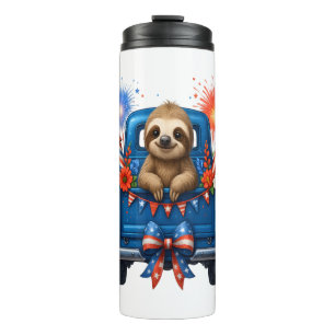 Sloth 4th of July Usa Thermal Tumbler