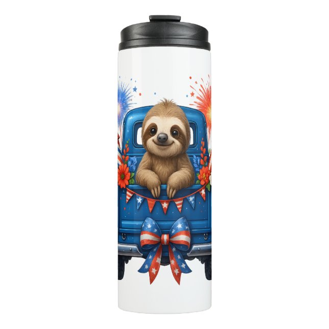 Sloth 4th of July Usa Thermal Tumbler (Front)