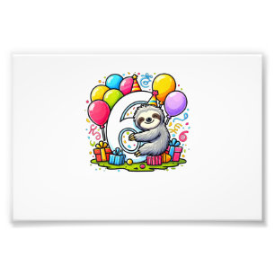 Sloth 6th birthday for boy girl 6 years old sixth photo print