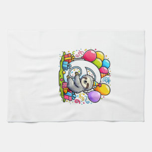 Sloth 6th birthday for boy girl 6 years old sixth tea towel