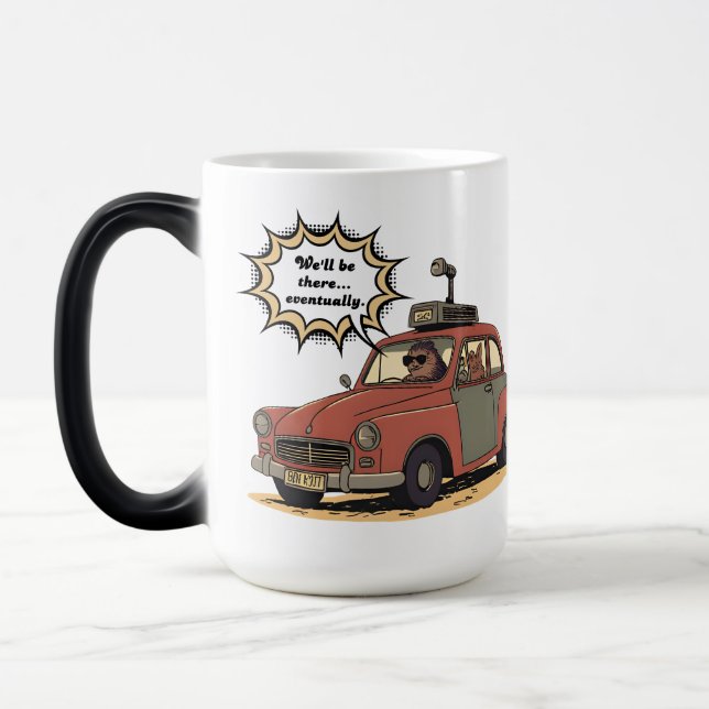 Sloth and Bunny Cartoon Road Trip Adventure Magic Mug (Left)
