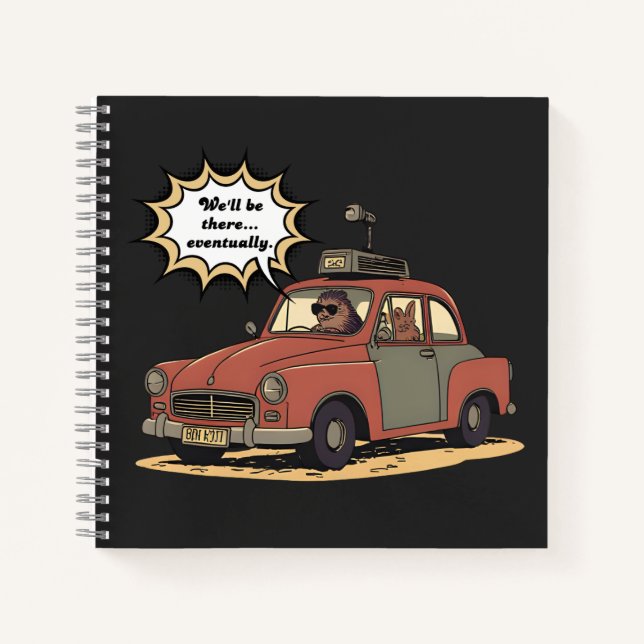 Sloth and Bunny Cartoon Road Trip Adventure Notebook (Front)
