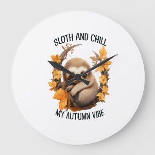 Sloth and Chill My Autumn Vibe Large Clock