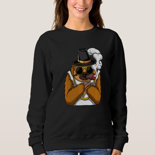 Sloth animal smokes cigarettes style a hip hop tha sweatshirt (Front)