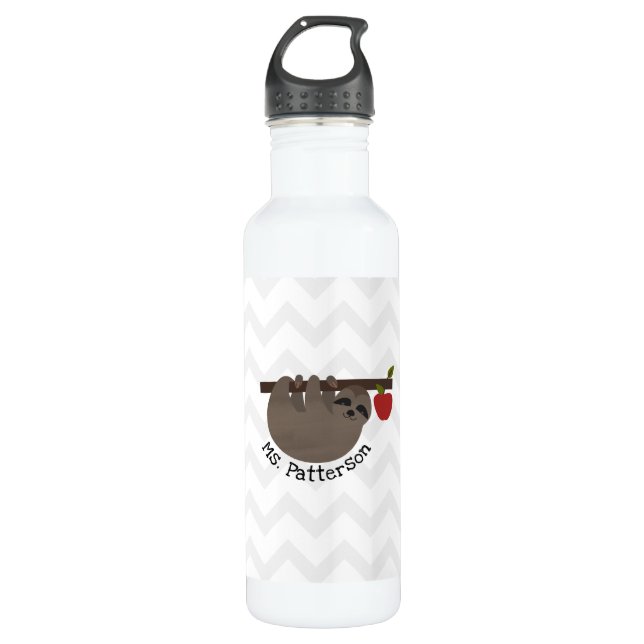 Sloth Apple Tree Chevron Personalised Teacher 710 Ml Water Bottle (Front)