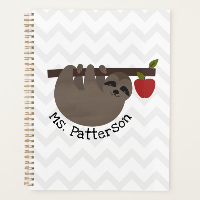 Sloth Apple Tree Chevron Personalised Teacher Planner (Front)