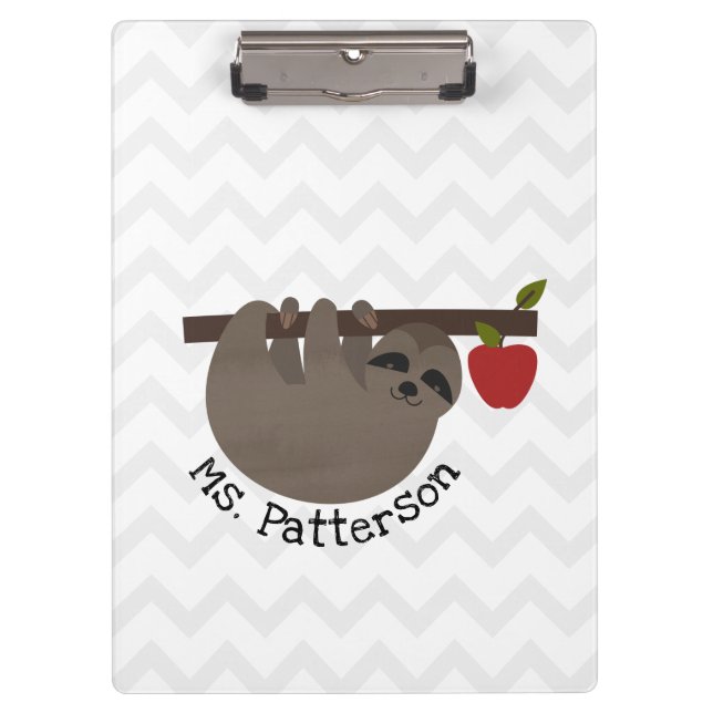 Sloth Apple Tree Chevron Teacher Clipboard (Front)