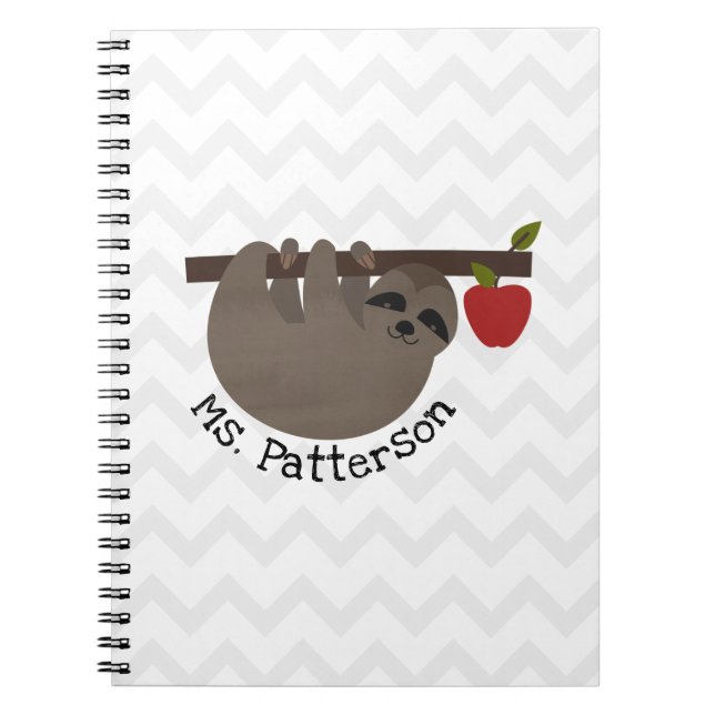 Sloth Apple Tree Chevron Teacher Notebook (Front)