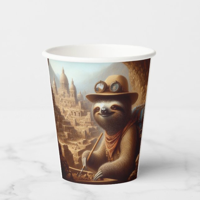Sloth Archaeologist Paper Cups (Front)