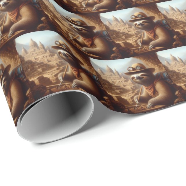 Sloth Archaeologist Wrapping Paper (Roll Corner)