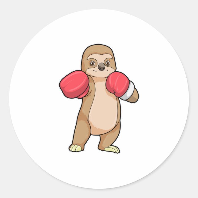 Sloth as Boxer with Boxing gloves Classic Round Sticker (Front)