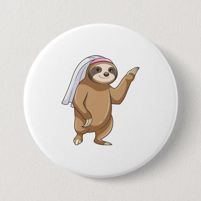 Sloth as Bride with Veil 7.5 Cm Round Badge (Front)