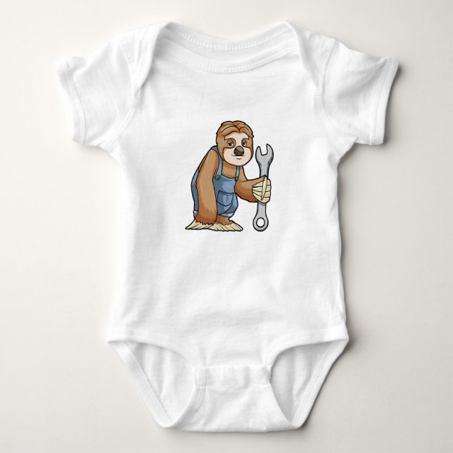 Sloth as Craftsman with Wrench Baby Bodysuit (Front)