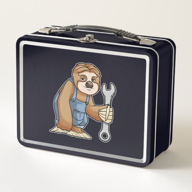 Sloth as Craftsman with Wrench Metal Lunch Box (Front)