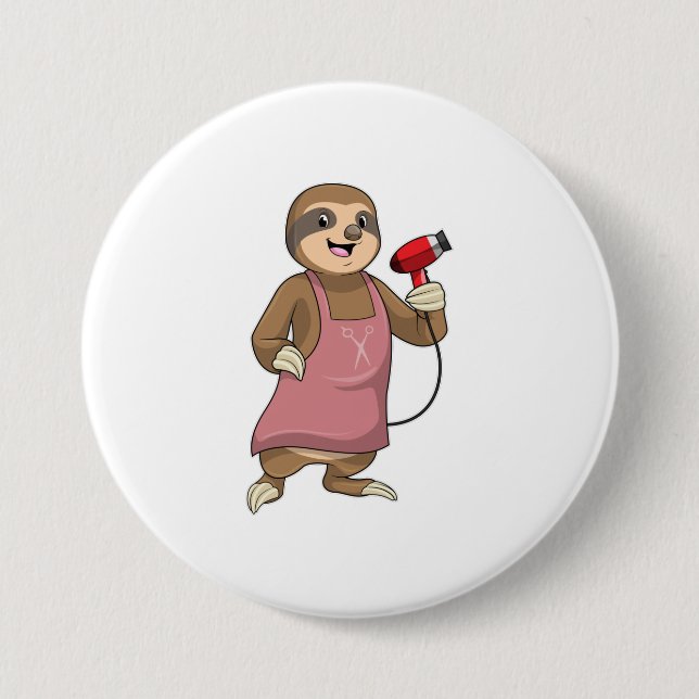 Sloth as Hair stylist with Hairdryer 7.5 Cm Round Badge (Front)