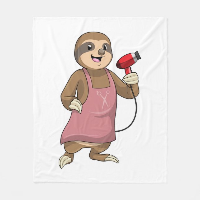 Sloth as Hair stylist with Hairdryer Fleece Blanket (Front)