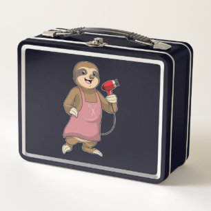 Sloth as Hair stylist with Hairdryer Metal Lunch Box