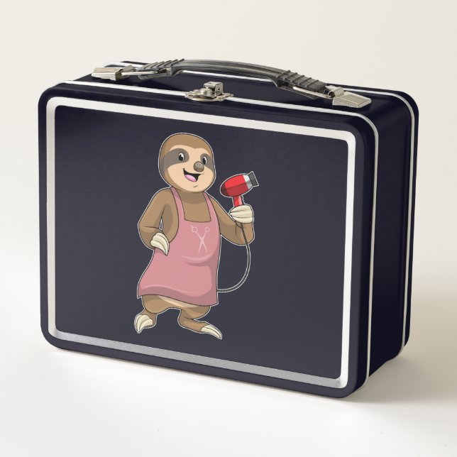 Sloth as Hair stylist with Hairdryer Metal Lunch Box (Front)