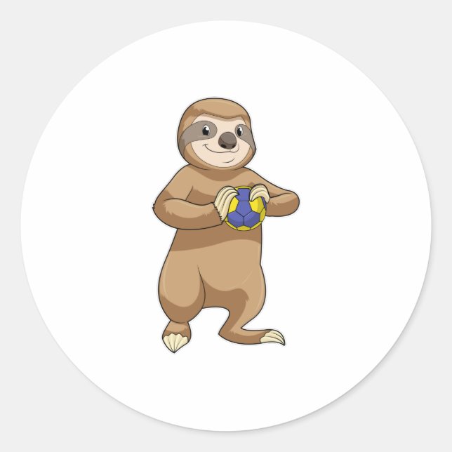 Sloth as Handball player with Handball Classic Round Sticker (Front)