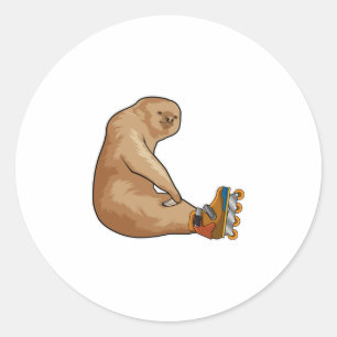 Sloth as Inline skater with Inline skates Classic Round Sticker