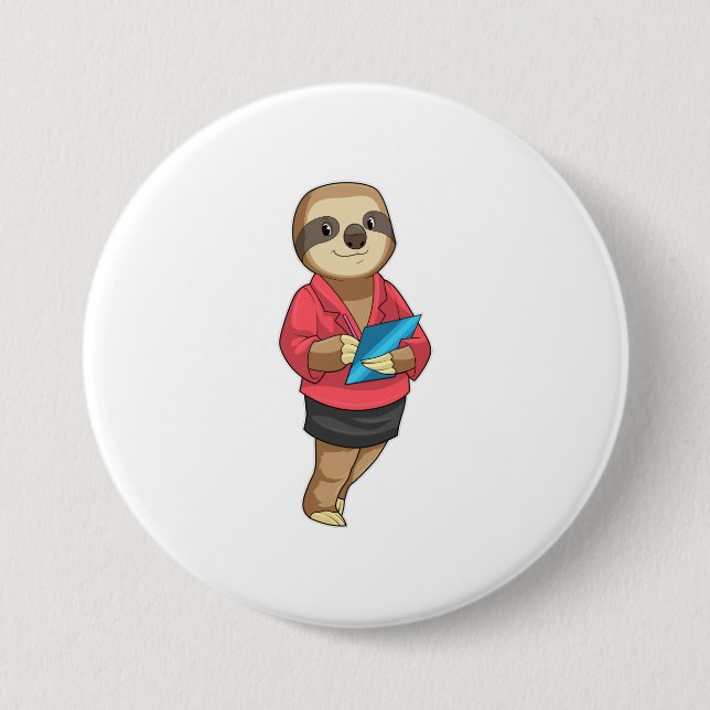 Sloth as Secretary with Notepad 7.5 Cm Round Badge (Front)