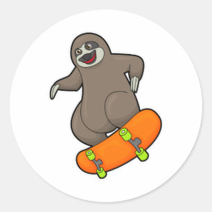 Sloth as Skater with Skateboard Classic Round Sticker