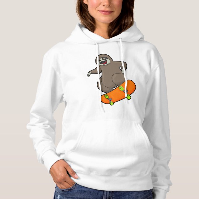 Sloth as Skater with Skateboard Hoodie (Front)