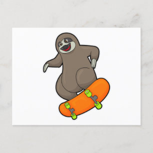 Sloth as Skater with Skateboard Postcard