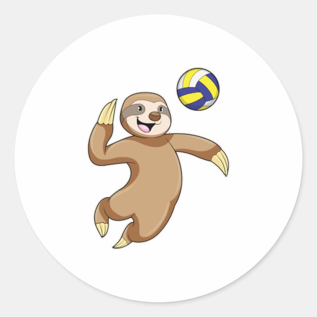 Sloth as Volleyball player with Volleyball Classic Round Sticker (Front)