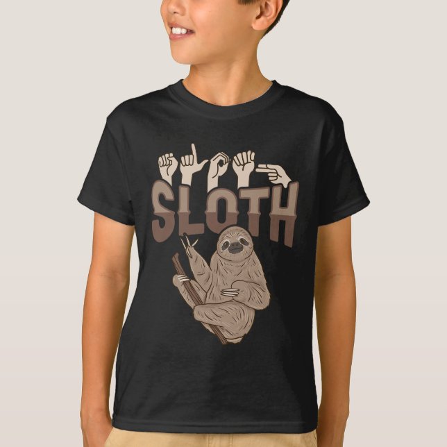 Sloth Asl Hand Gesture Deaf Hearing Loss Awareness T-Shirt (Front)