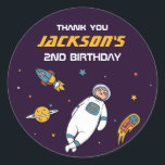 Sloth Astronaut Outer Space Kids Birthday Party Classic Round Sticker<br><div class="desc">Cute party favours for kids,  boys or girls who love outer space,  astronomy,  planets,  rocket and outer space. Perfect for kids birthday party,  party favours and thank you label. You can also customise the text for baby shower or other occasion and party.</div>