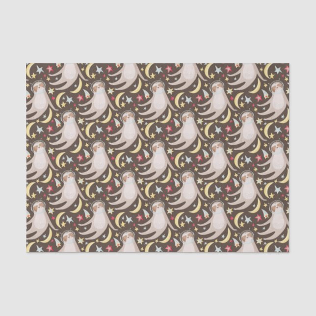 Sloth Astronaut Pattern Tissue Paper (Front)