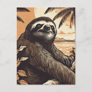 Sloth at a tropical beach postcard
