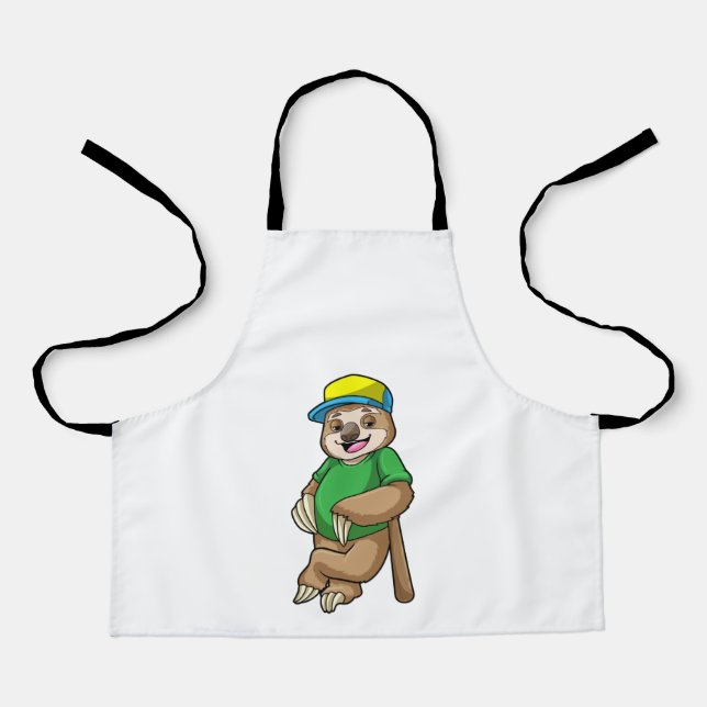 Sloth at Baseball with Baseball bat Apron (Front)