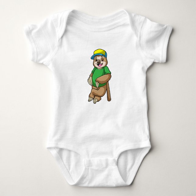 Sloth at Baseball with Baseball bat Baby Bodysuit (Front)