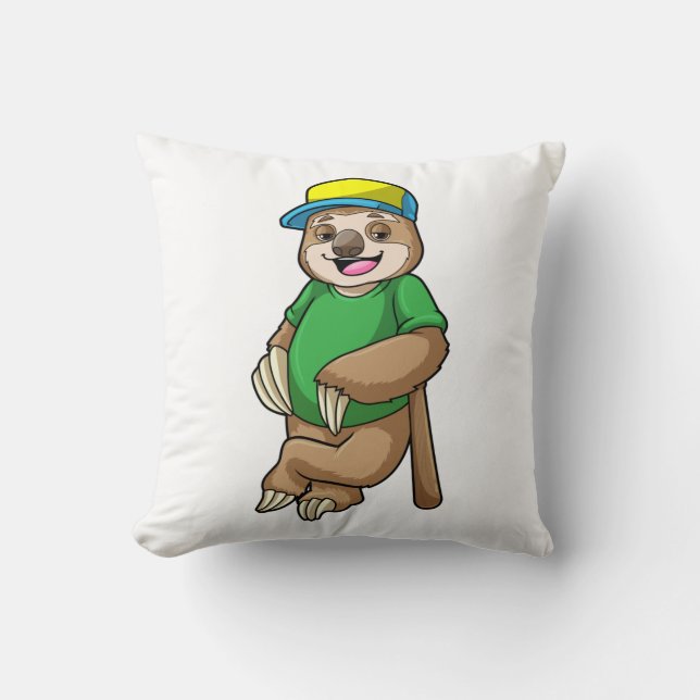 Sloth at Baseball with Baseball bat Cushion (Front)