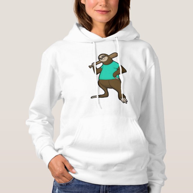 Sloth at Baseball with Baseball bat Hoodie (Front)