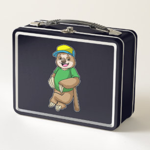 Sloth at Baseball with Baseball bat Metal Lunch Box