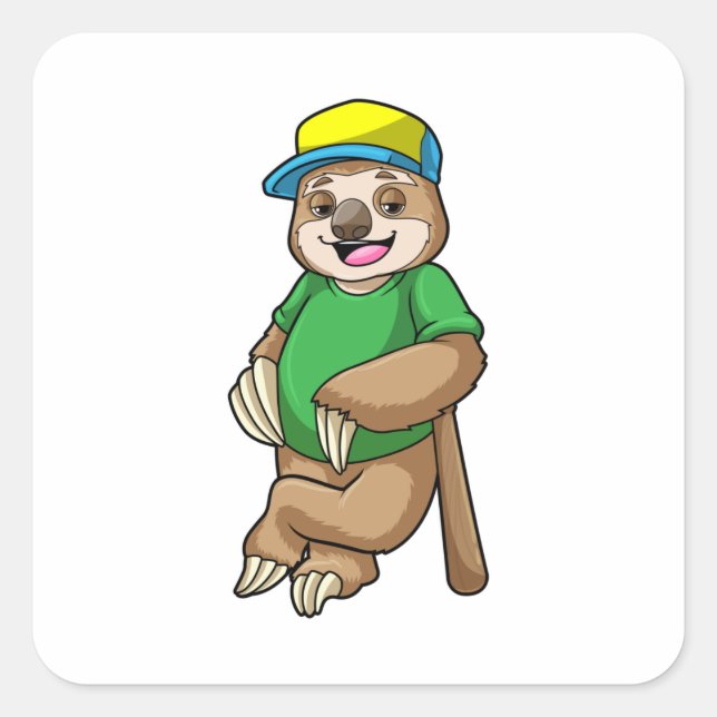 Sloth at Baseball with Baseball bat Square Sticker (Front)
