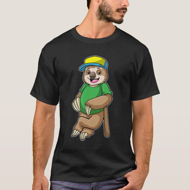 Sloth at Baseball with Baseball bat T-Shirt (Front)